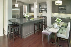 Gray table in the kitchen interior photo