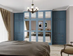 Gray wardrobe in the bedroom interior photo