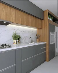 Kitchen gray white with wooden countertop design