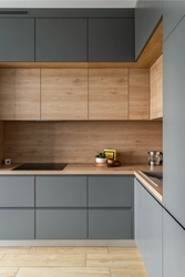 Kitchen Gray White With Wooden Countertop Design