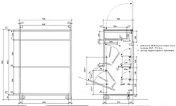 Drawings of a shoe rack in the hallway with photo dimensions
