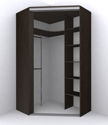 Corner wardrobe for clothes in the bedroom with a mirror photo