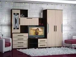 Living room wall with chest of drawers and wardrobe photo