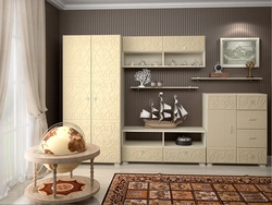 Living room wall with chest of drawers and wardrobe photo