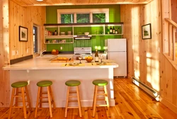 Combination of colors with wood in the kitchen interior
