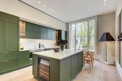 Combination of colors with wood in the kitchen interior
