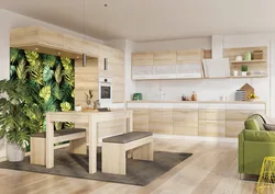 Combination of colors with wood in the kitchen interior