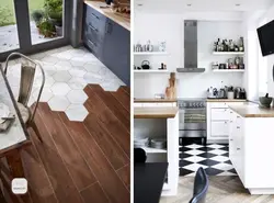 Tiles on the floor in the kitchen with a transition photo