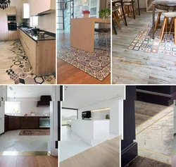 Tiles on the floor in the kitchen with a transition photo