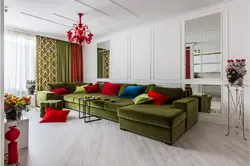 Living room interior with red floors