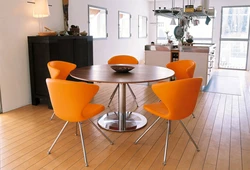 Round table for the kitchen on one leg in the interior