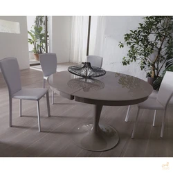 Round table for the kitchen on one leg in the interior