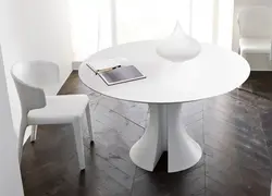 Круглый стол на кухню на одной ножке в интерьере