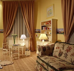 Bedroom interior brown yellow