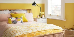 Bedroom interior brown yellow