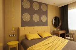 Bedroom interior brown yellow