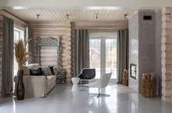Curtains for home made of timber in the living room photo