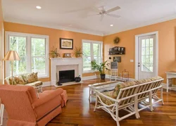 Living room interior with peach walls