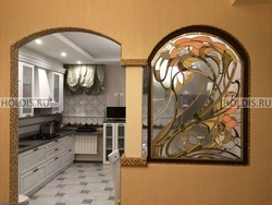 Kitchen design with stained glass windows