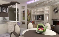 Интерьер арки между кухней и гостиной
