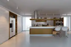 Refrigerator in the interior of the kitchen living room design