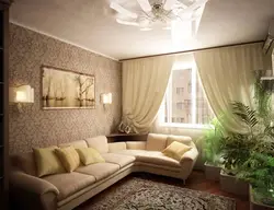 Living room interior 17 m with corner sofa