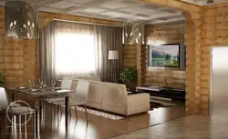 Kitchen Living Room In A Wooden House Photo Interior
