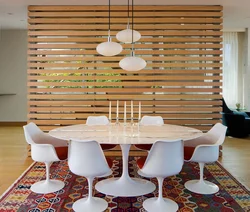 Wooden slats in the kitchen interior