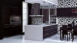 Kitchen design black and white wallpaper