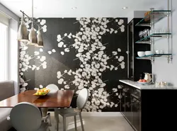Дизайн кухни черно белые обои