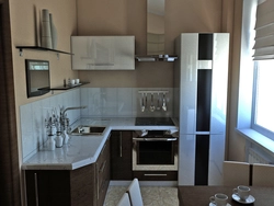 Khrushchev kitchen design with gas stove and refrigerator 6 sq.