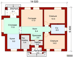 Bir qavatli uy loyihalari 2 yotoq xonasi bilan 100 m2 gacha bo'lgan fotosuratlar