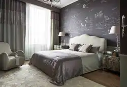 Gray brown wallpaper in the bedroom photo