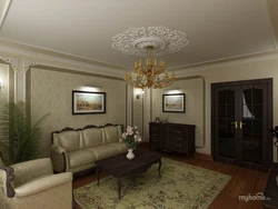 Qaranlıq mebel ilə klassik salon interyeri