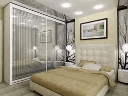 Bedroom interiors with mirrored wardrobe