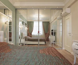 Bedroom interiors with mirrored wardrobe