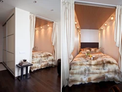 Bed in the closet in a studio apartment design