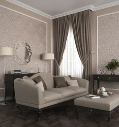 Combining wallpaper in the living room, combined photos in the apartment