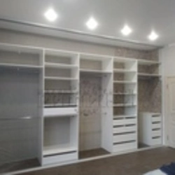 Built-in wardrobe in the living room along the entire wall photo inside
