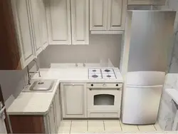 Interior in a Khrushchev-era kitchen 6 sq m design with a refrigerator
