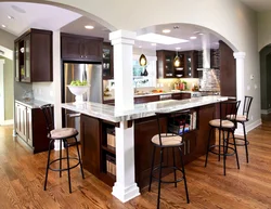 Interior with kitchen in the middle