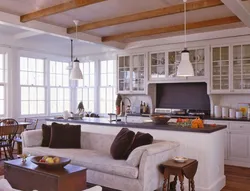 Interior with kitchen in the middle