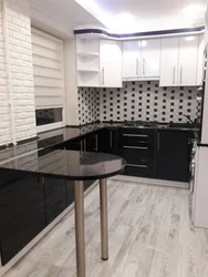 Kitchen Black And White Design Photo With Bar