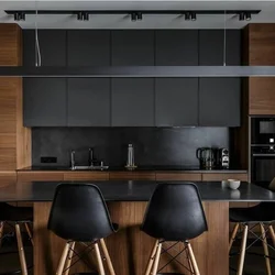 Dark wooden kitchen in the interior
