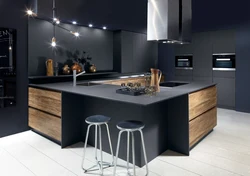 Dark wooden kitchen in the interior