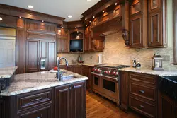 Dark wooden kitchen in the interior