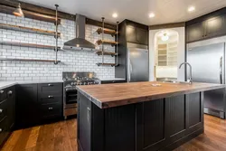 Dark wooden kitchen in the interior