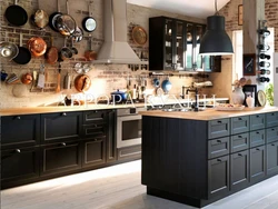 Dark wooden kitchen in the interior