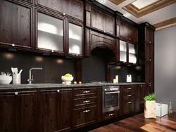 Dark wooden kitchen in the interior