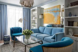 Blue and yellow in the living room interior